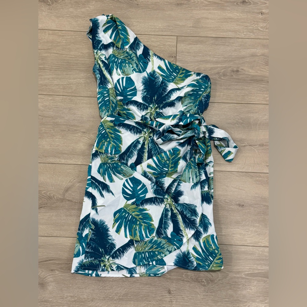 Tropical One-Shoulder Wrap Dress